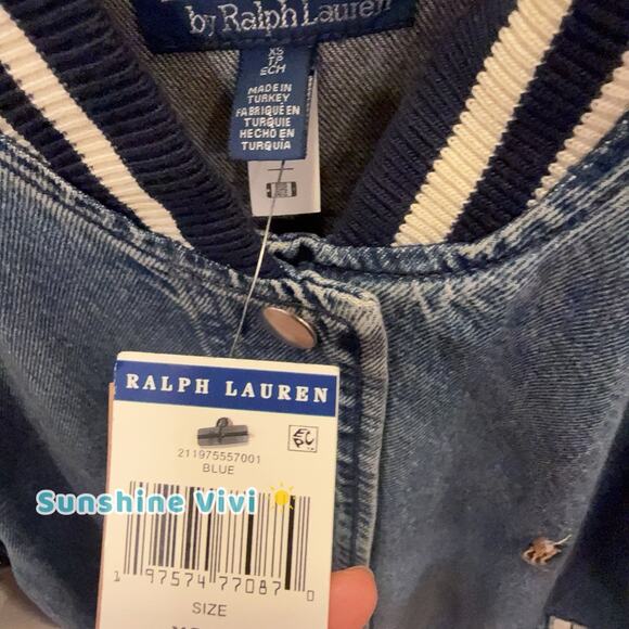 NWT Polo Ralph Lauren Women's DENIM Varsity BOMBER Jacket Blue medium - Picture 2 of 7